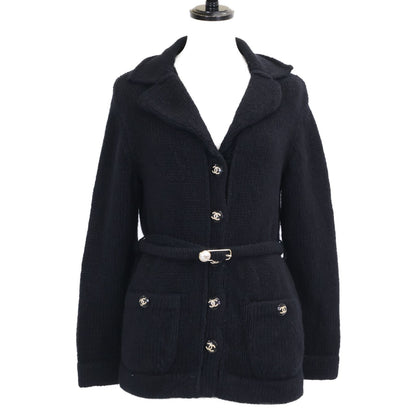 Chanel Pearl CC Logo with Belt Coco Button Cashmere Silk Cardigan Knit Jacket 34