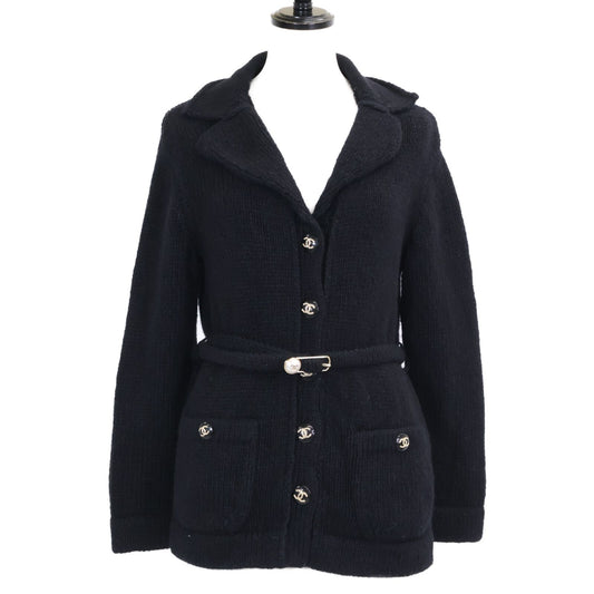Chanel Pearl CC Logo with Belt Coco Button Cashmere Silk Cardigan Knit Jacket 34