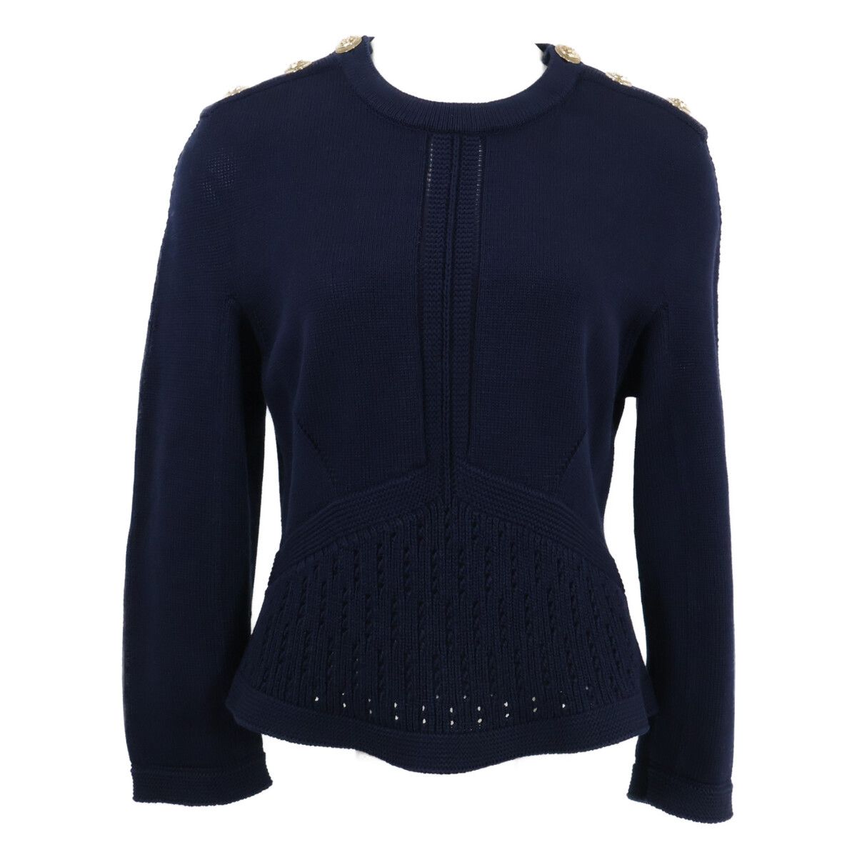 Chanel 21c CC Logo Button Peplum Knit Sweater 38
