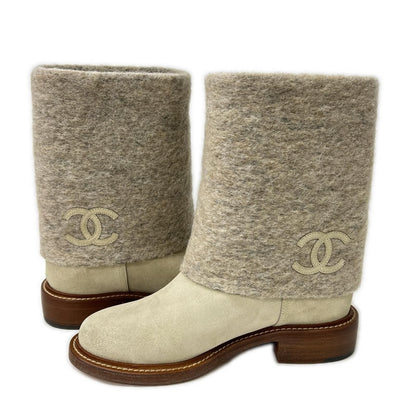 Chanel 14B CC Logo Wool Suede Contrast Boots 39C — view 5