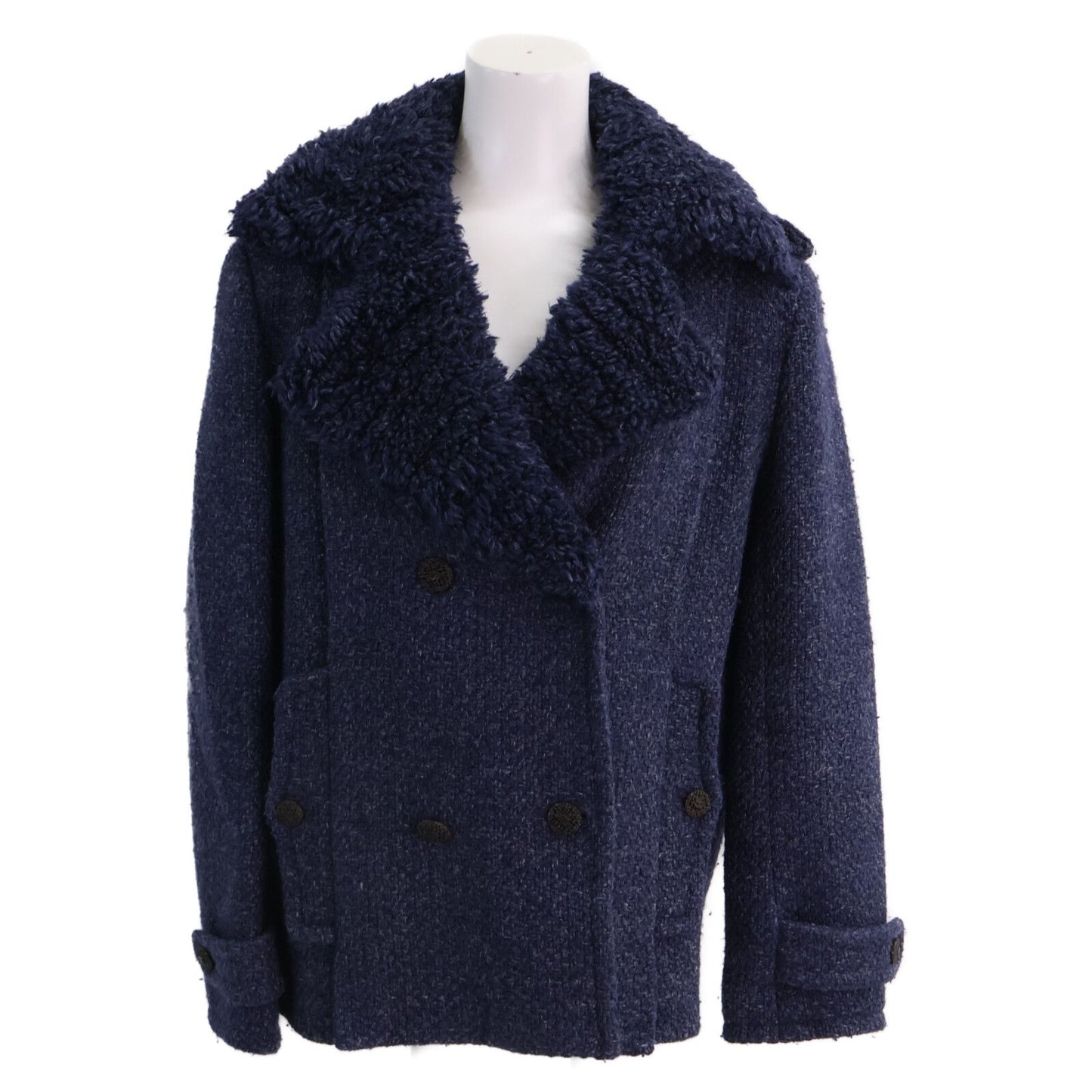 Chanel CC Logo Button Fleece Color Tweed Double Jacket 38
