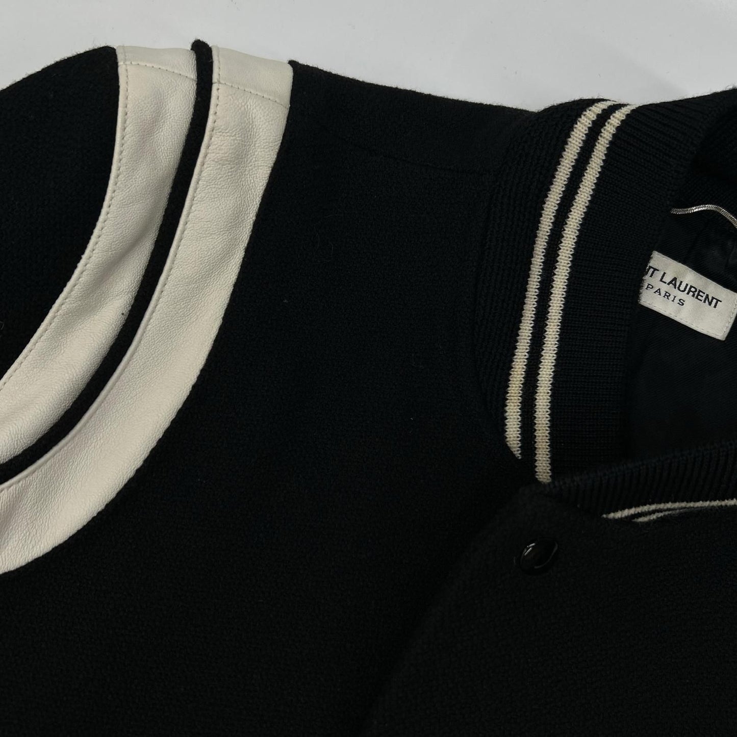 Saint Laurent Paris Leather Trim Teddy Jacket 44 — view 8