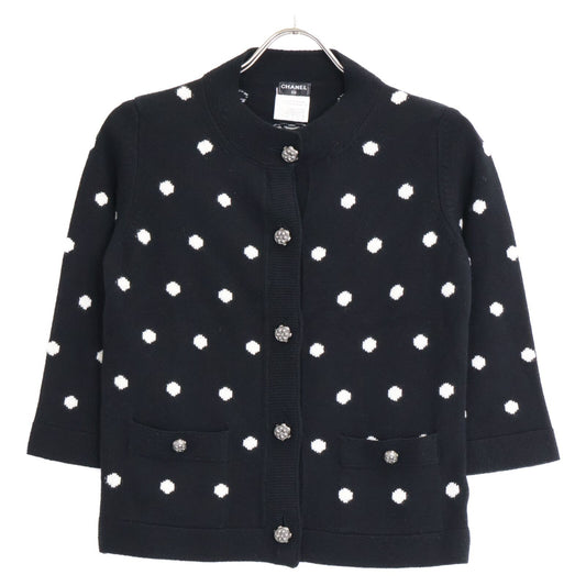 Chanel Dot Pattern Cashmere Knit Cardigan 36