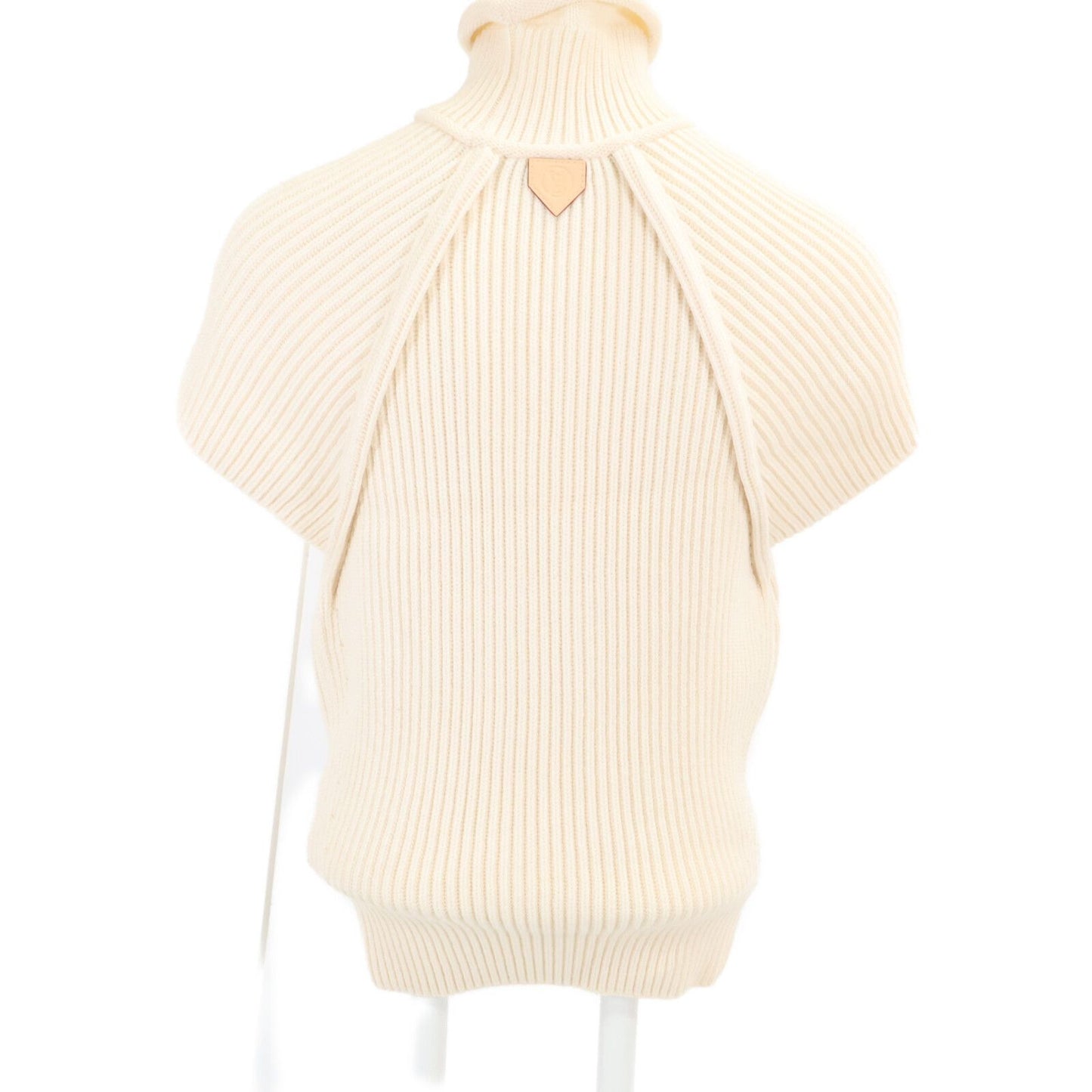Louis Vuitton Qjb Logo Leather Patch Rib Knit High Neck Short Sleeve Sweater XS — view 3