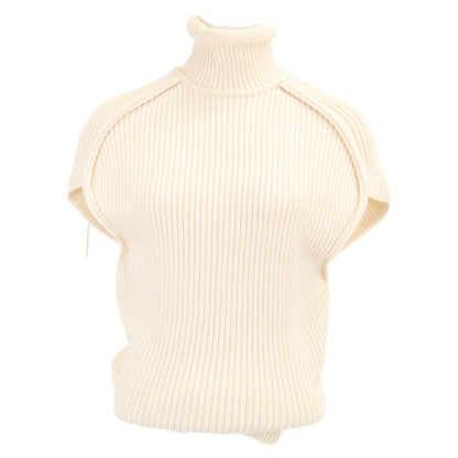 Louis Vuitton Qjb Logo Leather Patch Rib Knit High Neck Short Sleeve Sweater XS