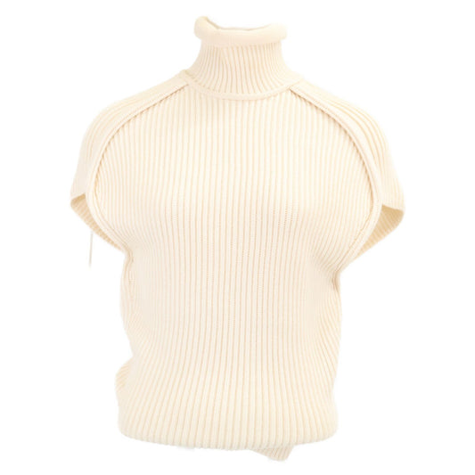 Louis Vuitton Qjb Logo Leather Patch Rib Knit High Neck Short Sleeve Sweater XS