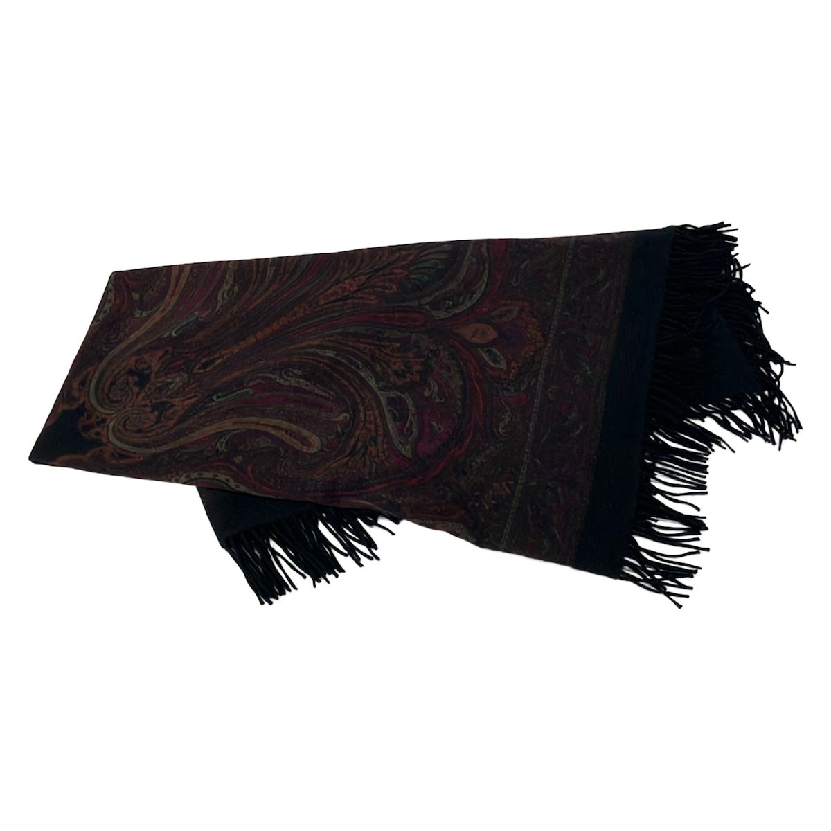 Loro Piana Black Dark Brown Multi Paisley Pattern Cashmere