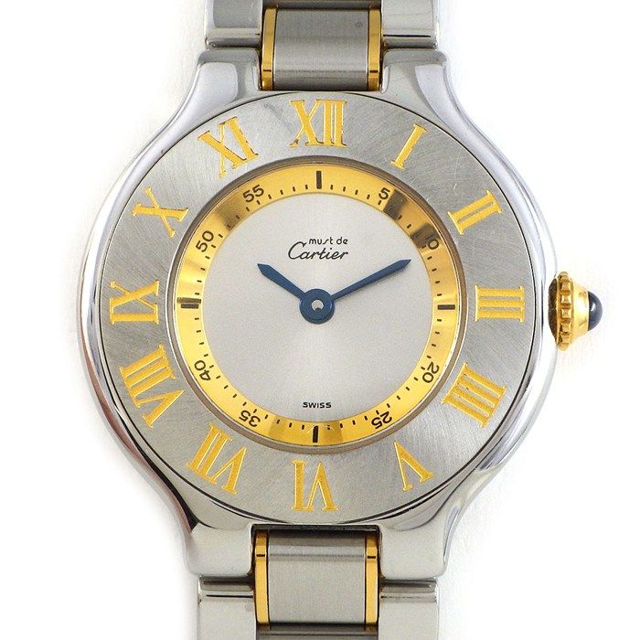 Cartier Watch Must 21 Vantian Sunray Silver Dial Roman Index SS Quartz Analog