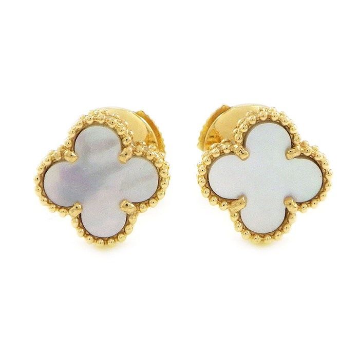 Van Cleef & Arpels Earrings Sweet Alhambra White Shell 18K Yellow Gold