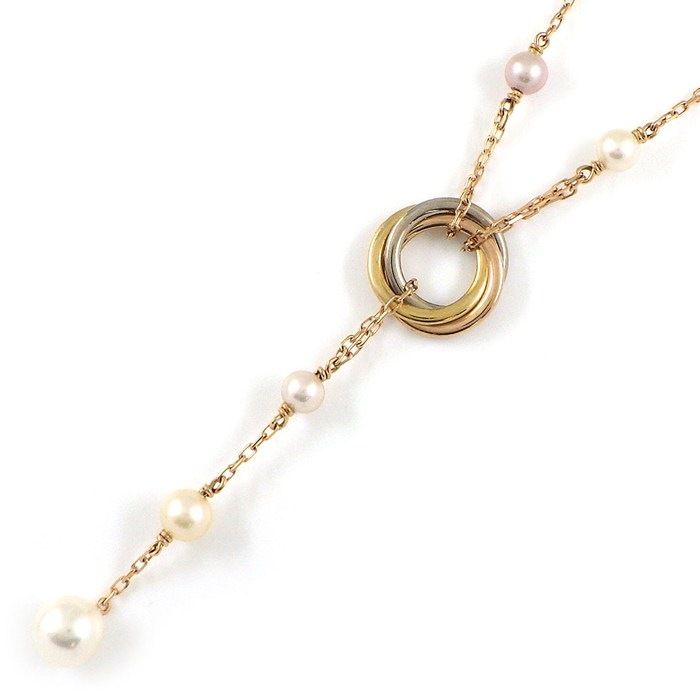 Cartier Necklace Trinity Circle Three Color Multicolor Pearl 4 Beads 18K