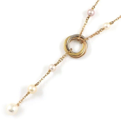 Cartier Necklace Trinity Circle Three Color Multicolor Pearl 4 Beads 18K