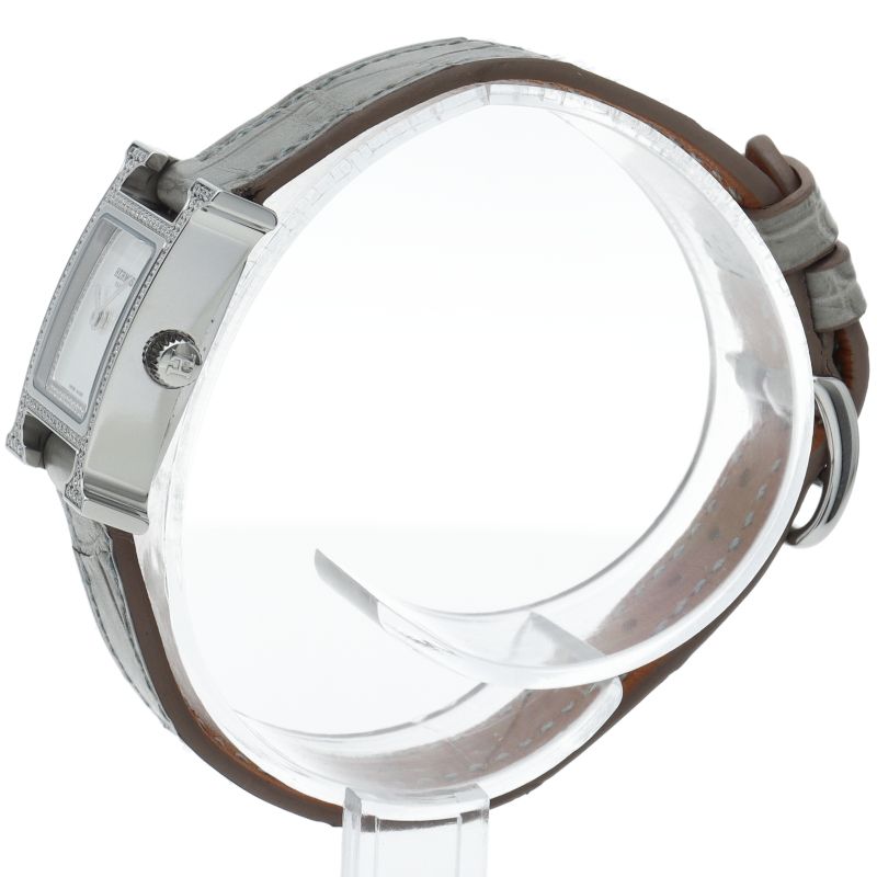 Hermes Watch Mini Diamond Bezel Shell SS Leather White — view 3