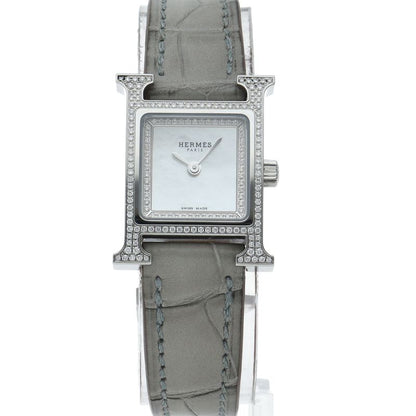 Hermes Watch Mini Diamond Bezel Shell SS Leather White — view 2