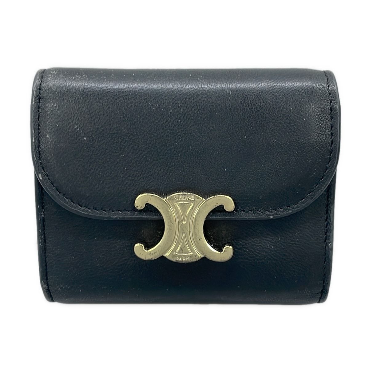 Celine Trifold Wallet Small Flap Triomphe Black Leather