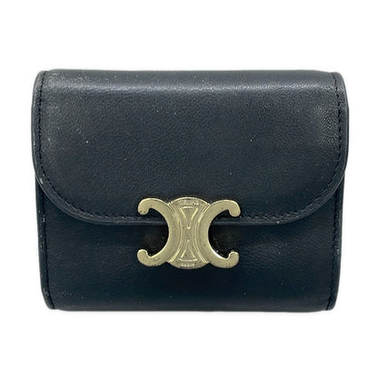 Celine Trifold Wallet Small Flap Triomphe Black Leather