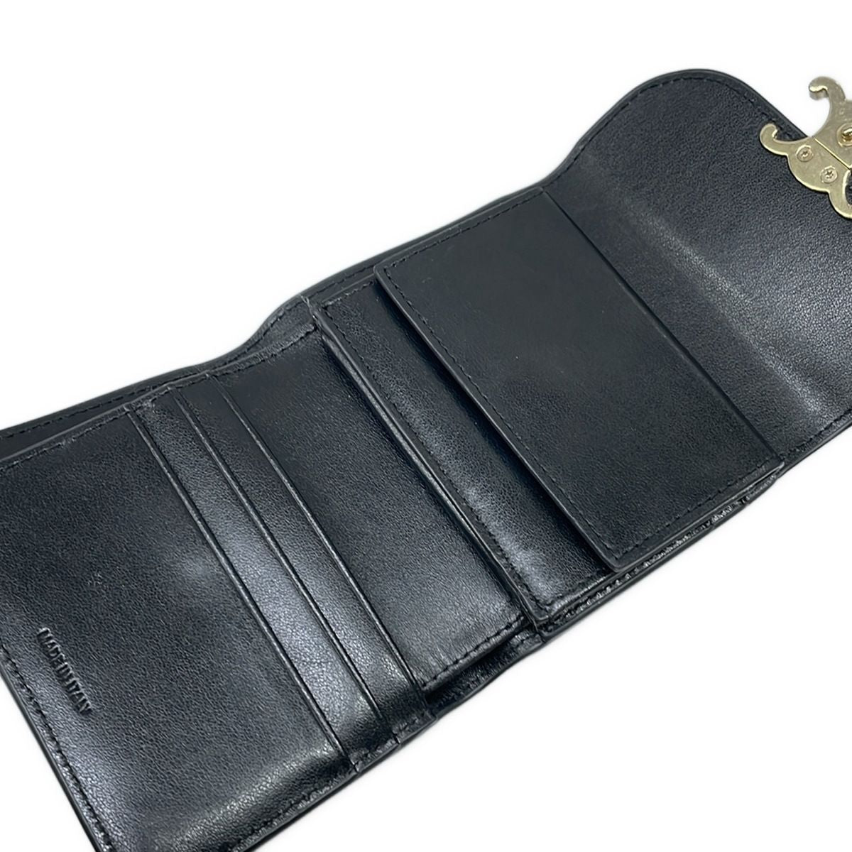 Celine Trifold Wallet Small Flap Triomphe Black Leather — view 3