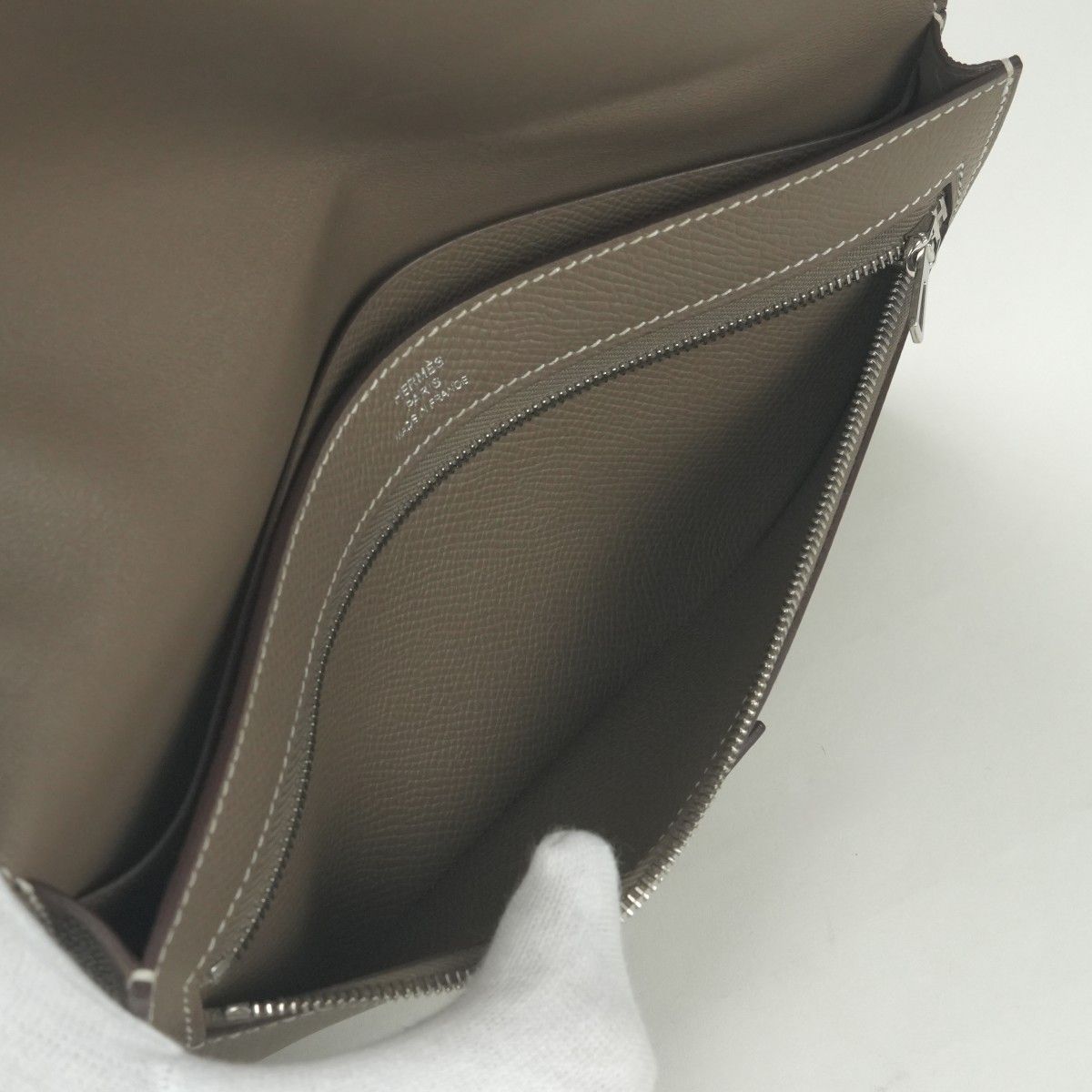 Hermes Passant Tou Tanman Wallet Veau Epsom Etoupe Gray Silver — view 8