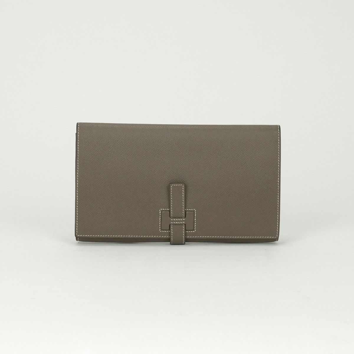 Hermes Passant Tou Tanman Wallet Veau Epsom Etoupe Gray Silver