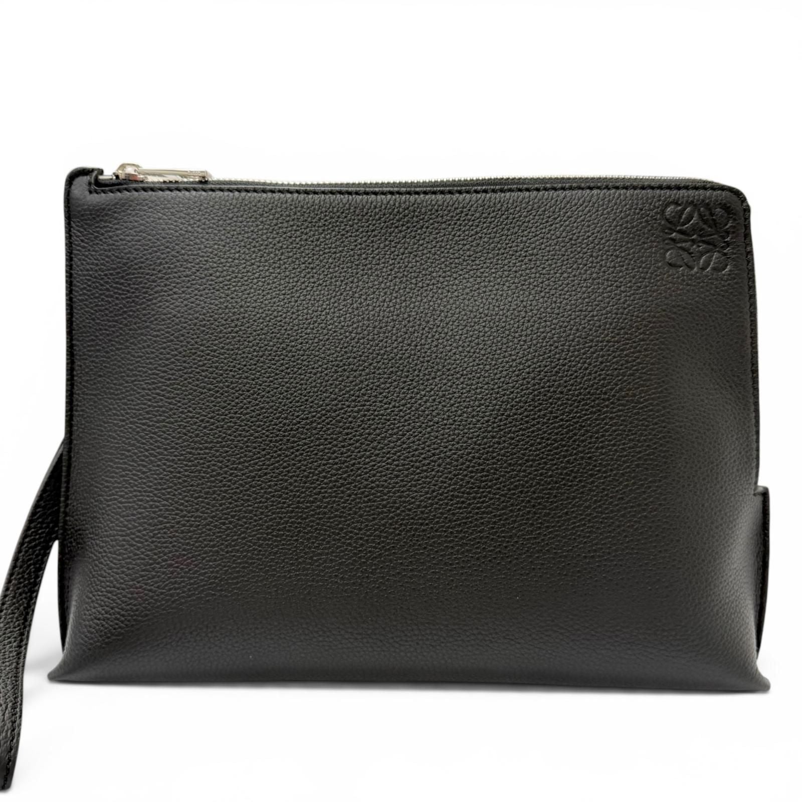 Loewe Leather Anagram Embossed Logo L Zip Pouch Clutch Black