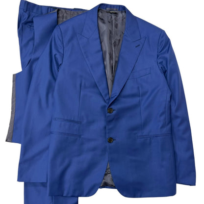Hermes Wool Peak Lapel Single Three Piece Suit Blue