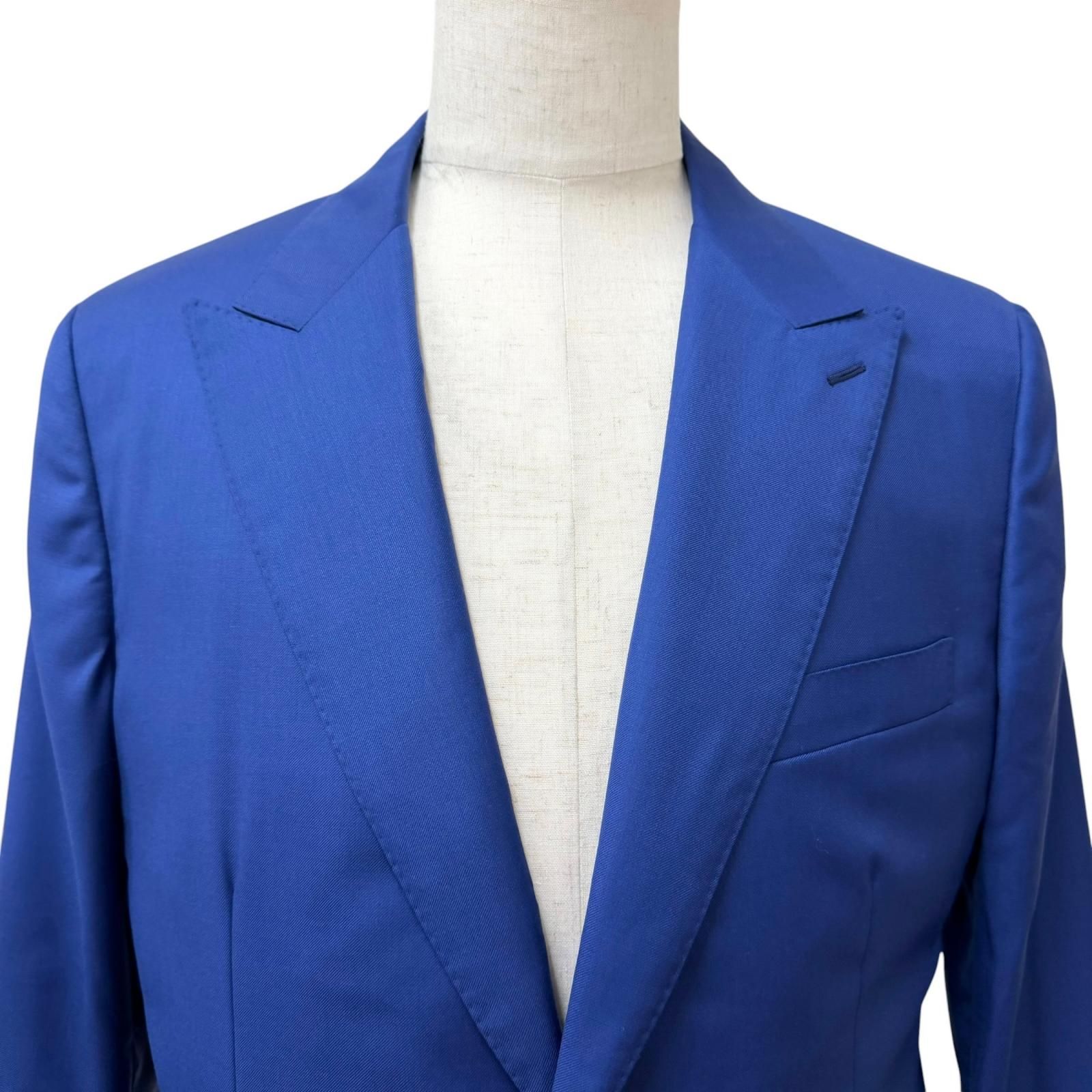 Hermes Wool Peak Lapel Single Three Piece Suit Blue — view 3