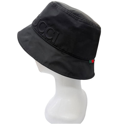 Gucci Web Stripe Embossed Logo Bucket Hat Black M 58 — view 2