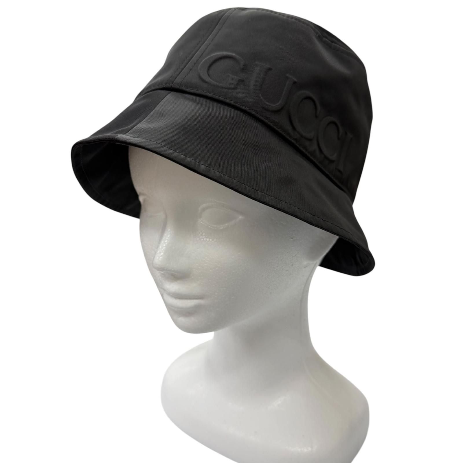 Gucci Web Stripe Embossed Logo Bucket Hat Black M 58