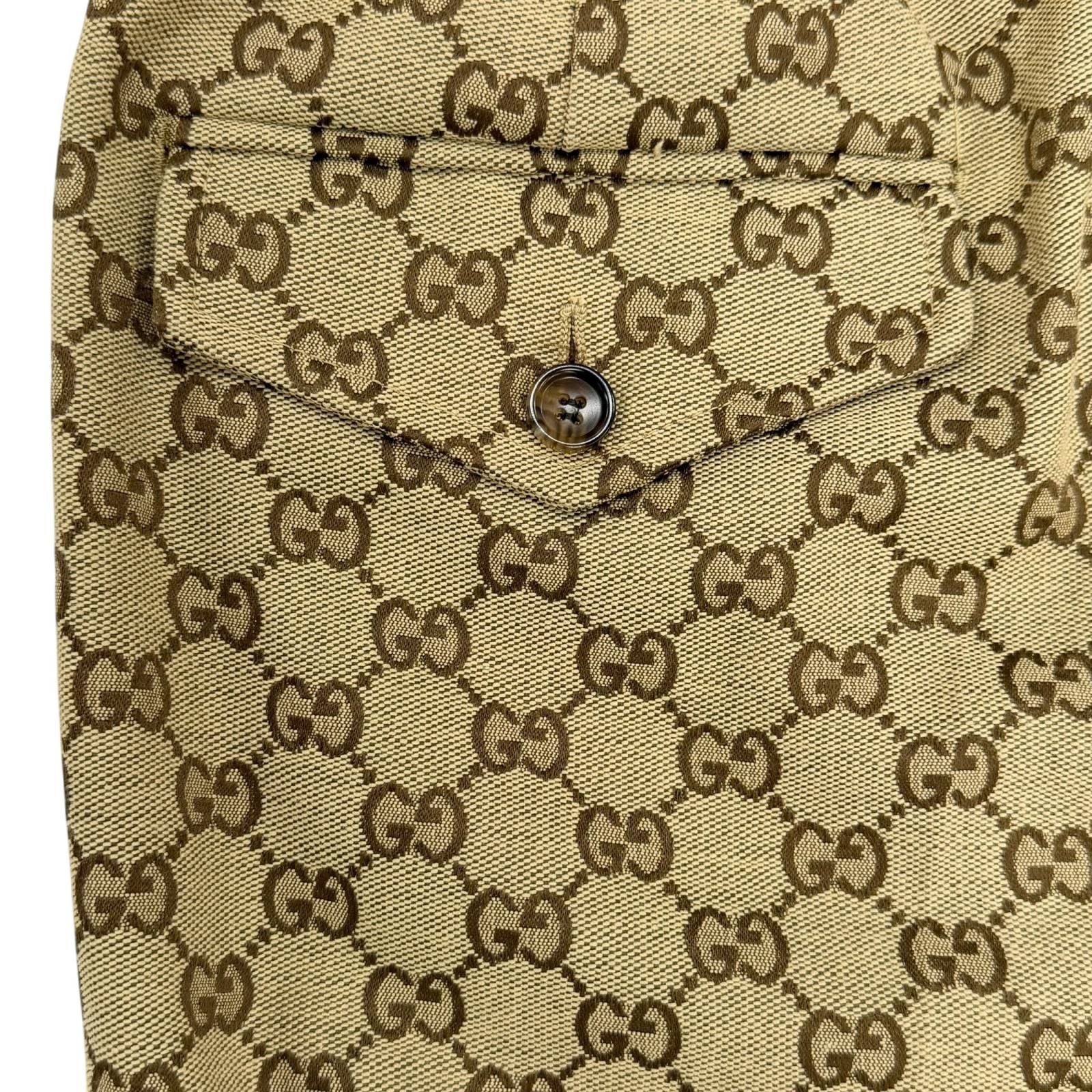 Gucci Cotton Logo Buttoned GG Allover Pattern Leather Easy Pants Jogger Brown 44 — view 5