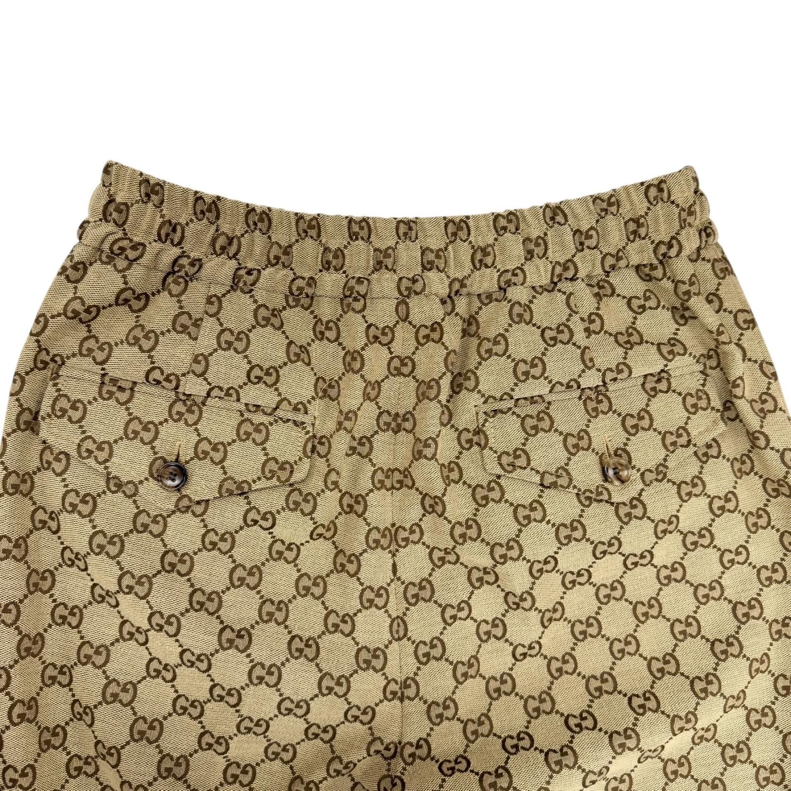 Gucci Cotton Logo Buttoned GG Allover Pattern Leather Easy Pants Jogger Brown 44 — view 4