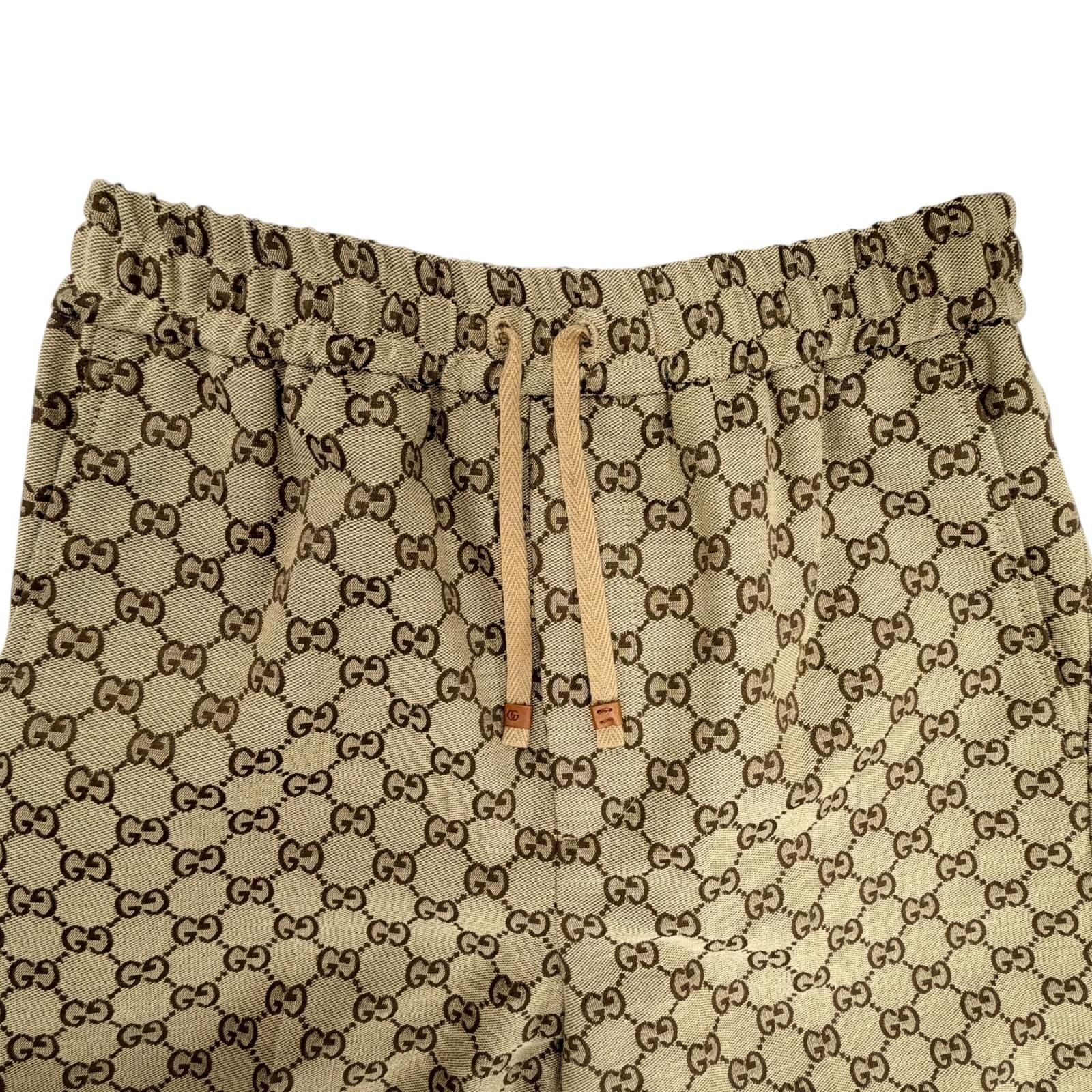 Gucci Cotton Logo Buttoned GG Allover Pattern Leather Easy Pants Jogger Brown 44 — view 3
