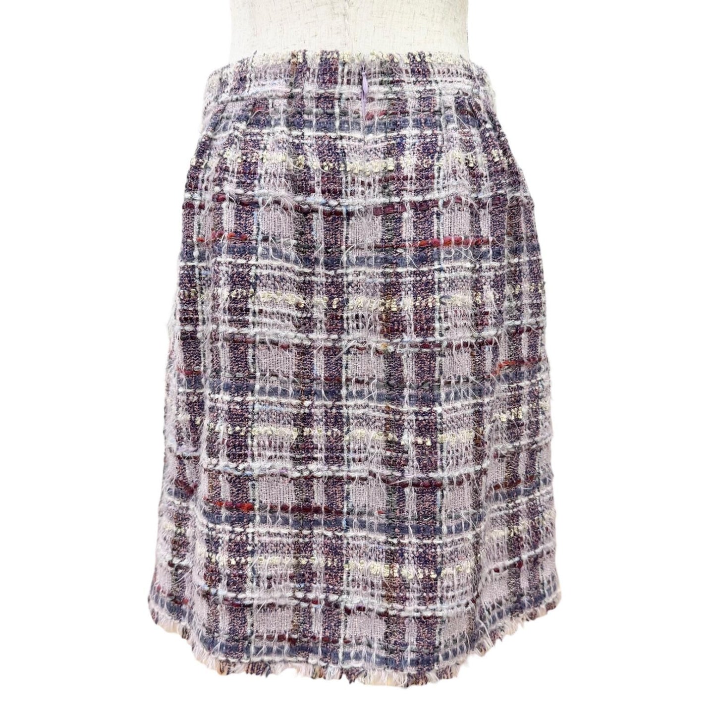 Chanel Coco Button Lame Thread Sequins Mohair Blend Tweed Skirt Purple 36 — view 4