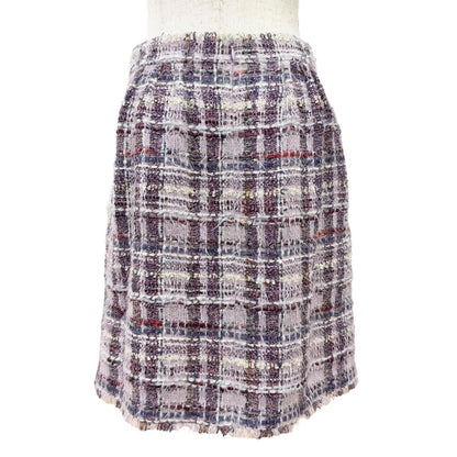 Chanel Coco Button Lame Thread Sequins Mohair Blend Tweed Skirt Purple 36 — view 4