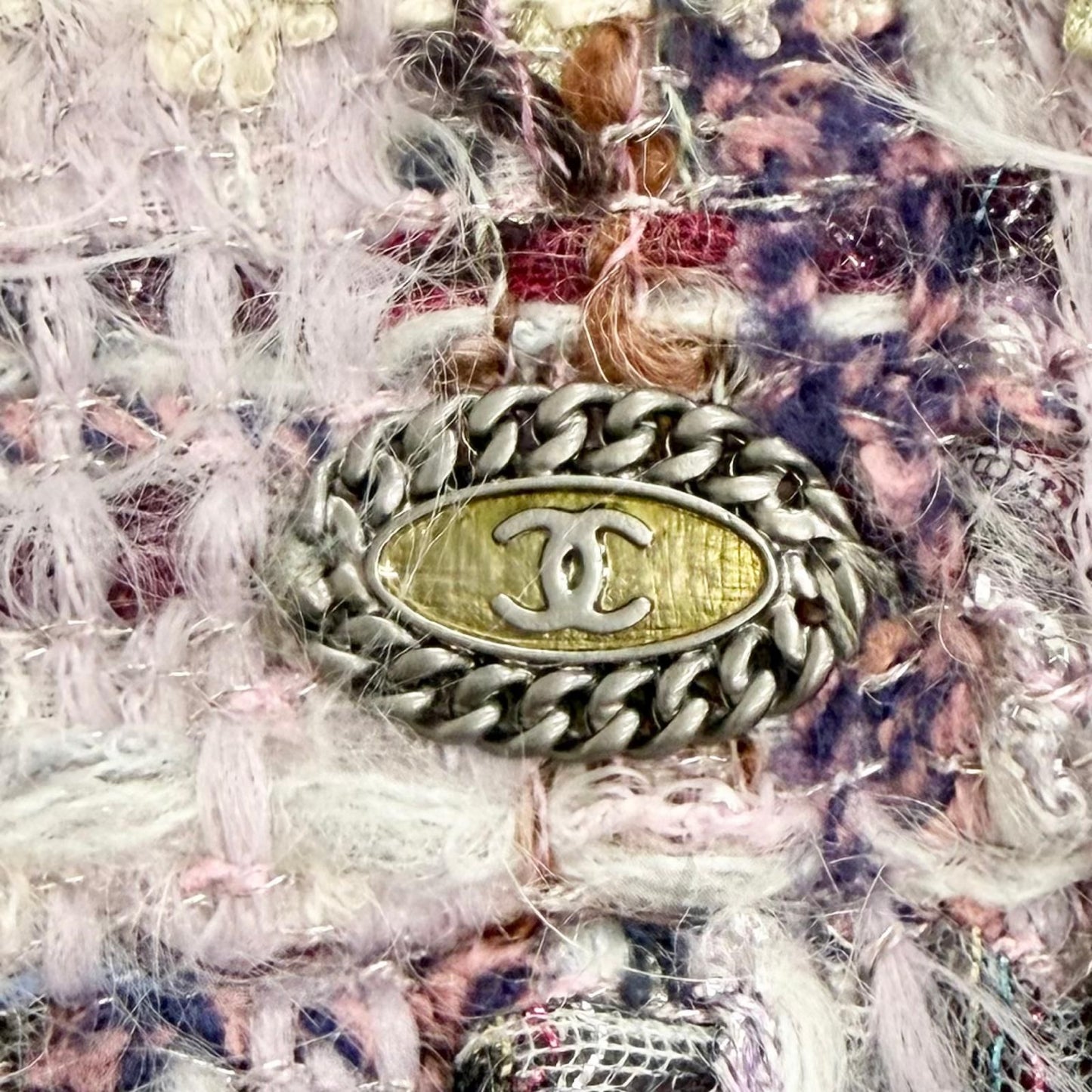 Chanel Coco Button Lame Thread Sequins Mohair Blend Tweed Skirt Purple 36 — view 6