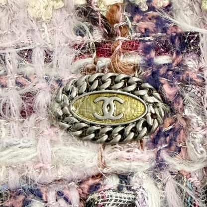 Chanel Coco Button Lame Thread Sequins Mohair Blend Tweed Skirt Purple 36 — view 6