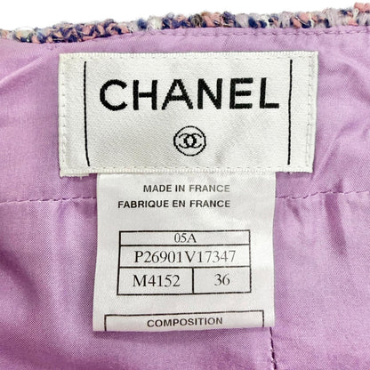 Chanel Coco Button Lame Thread Sequins Mohair Blend Tweed Skirt Purple 36 — view 8
