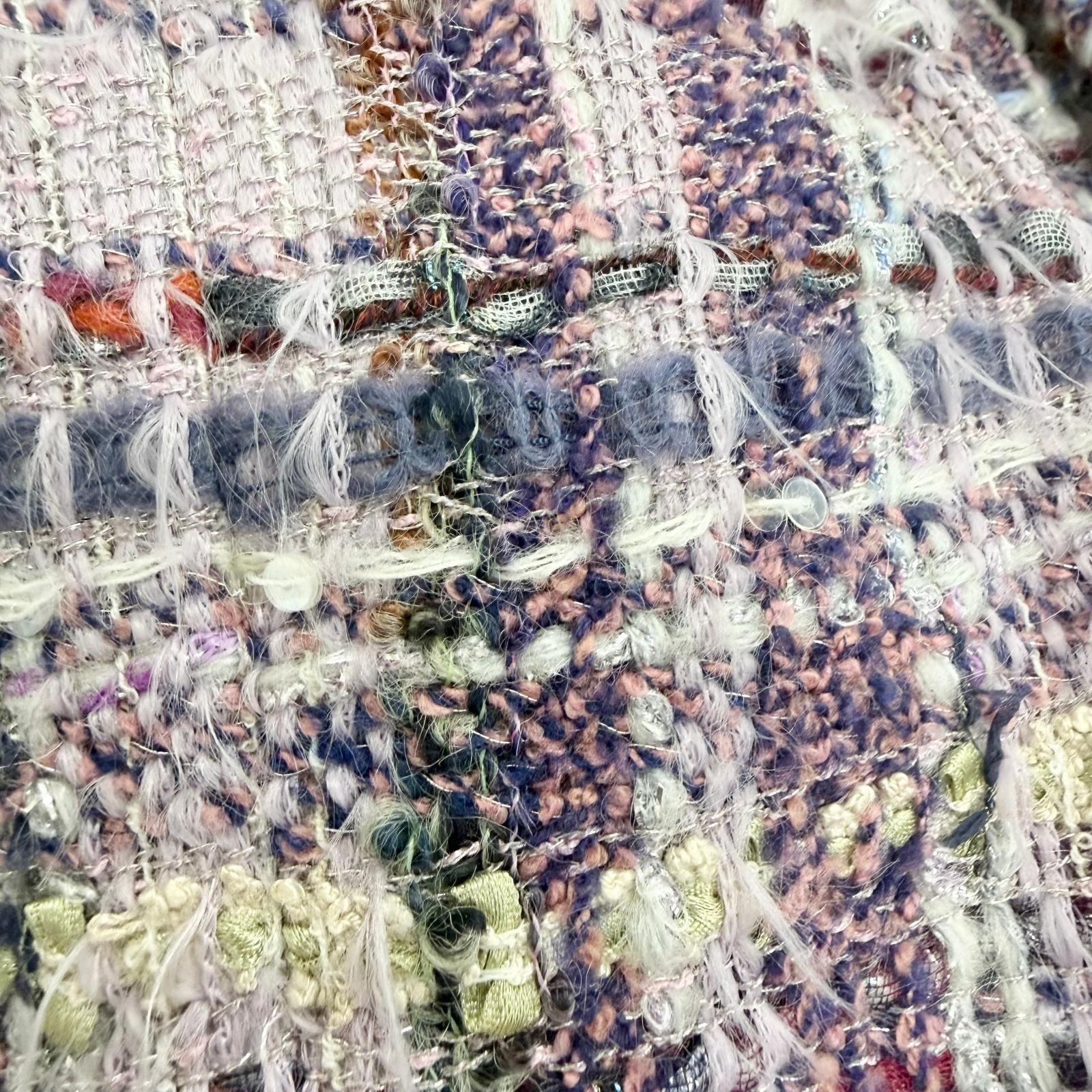 Chanel Coco Button Lame Thread Sequins Mohair Blend Tweed Skirt Purple 36 — view 7