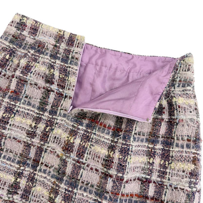 Chanel Coco Button Lame Thread Sequins Mohair Blend Tweed Skirt Purple 36 — view 5