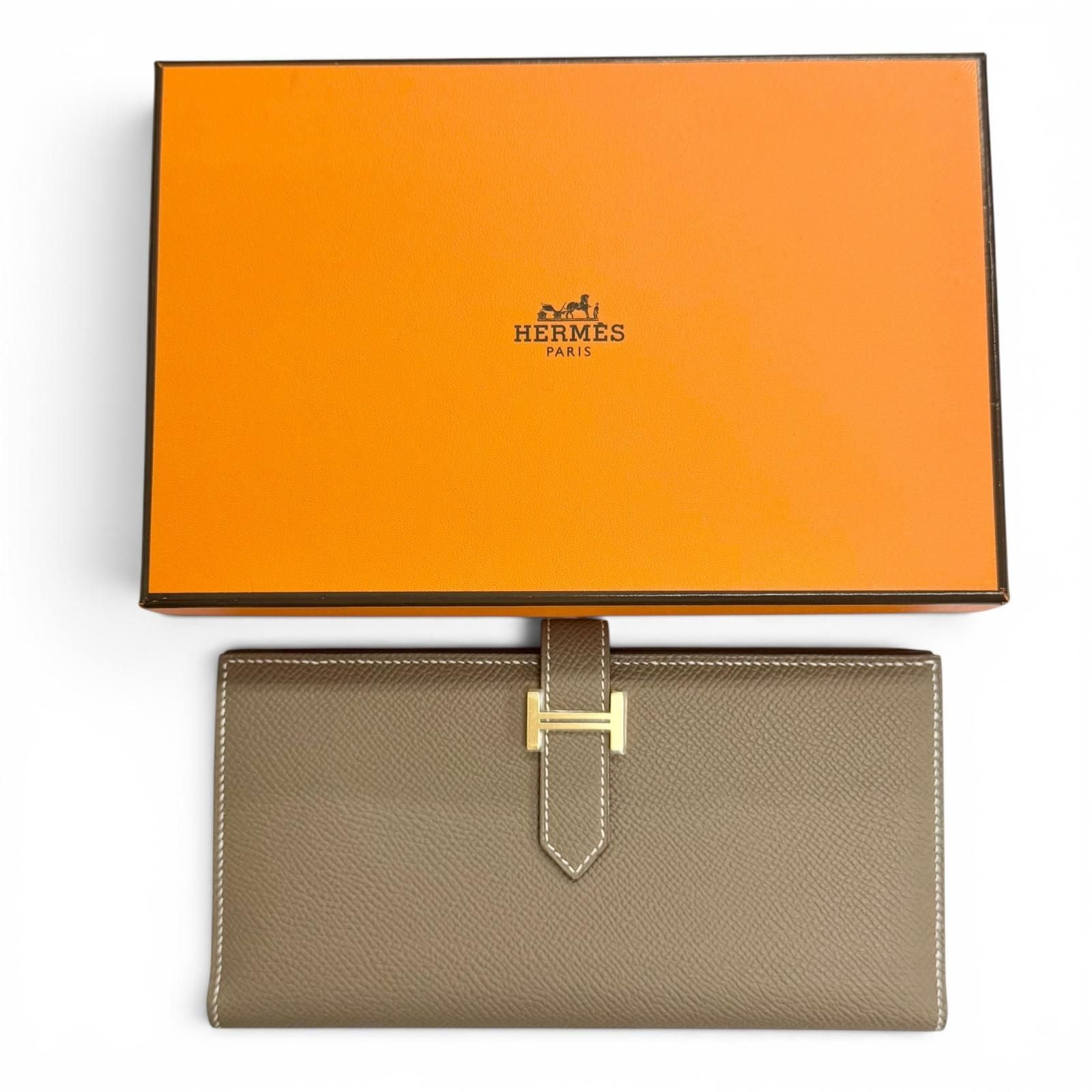 Hermes Bearn Souffle Veau Epsom Etoupe Gold Bifold Wallet — view 2