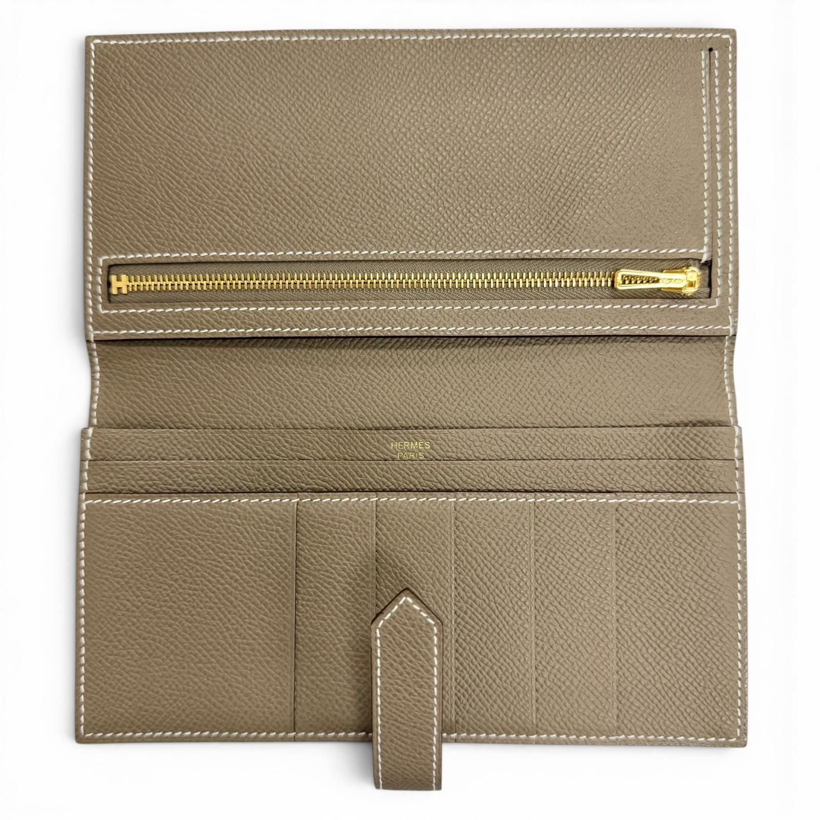 Hermes Bearn Souffle Veau Epsom Etoupe Gold Bifold Wallet — view 6