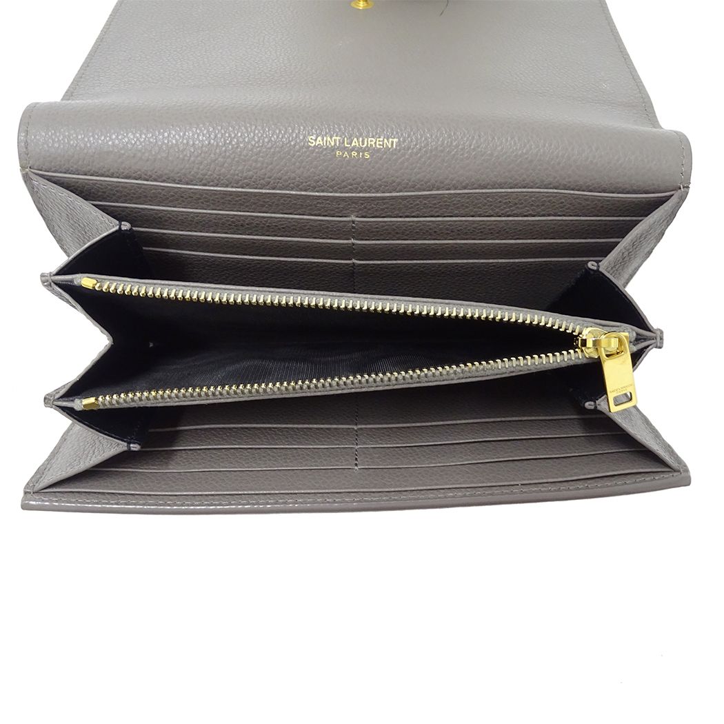 Saint Laurent Wallet Leather Gray Logo Simple — view 6