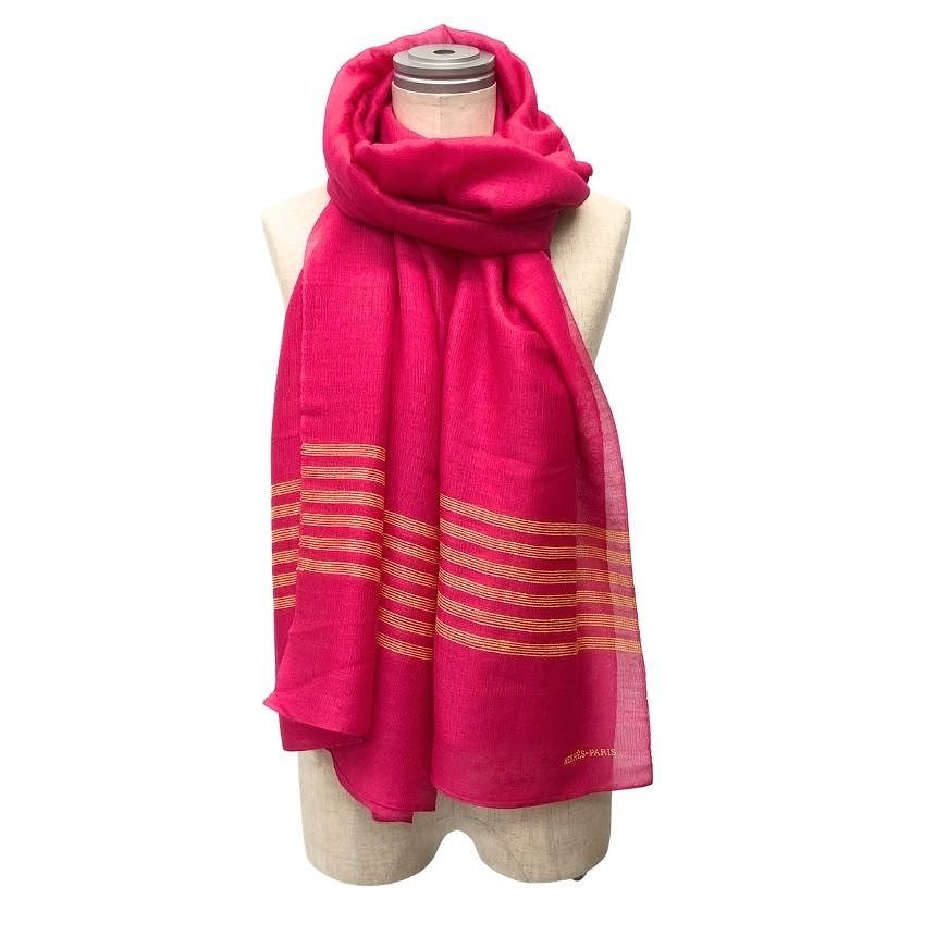 Hermes Shawl Cashmere Plume Stitching Neckwear Pink Large Scarf New Vintage — view 2