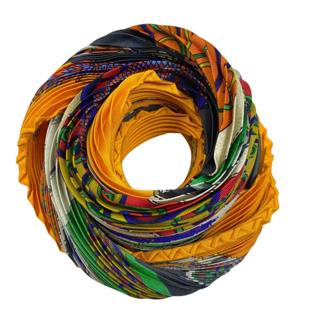 Hermes Festival Pleats Carre Scarf All Over Pattern Silk Yellow Multicolor — view 8