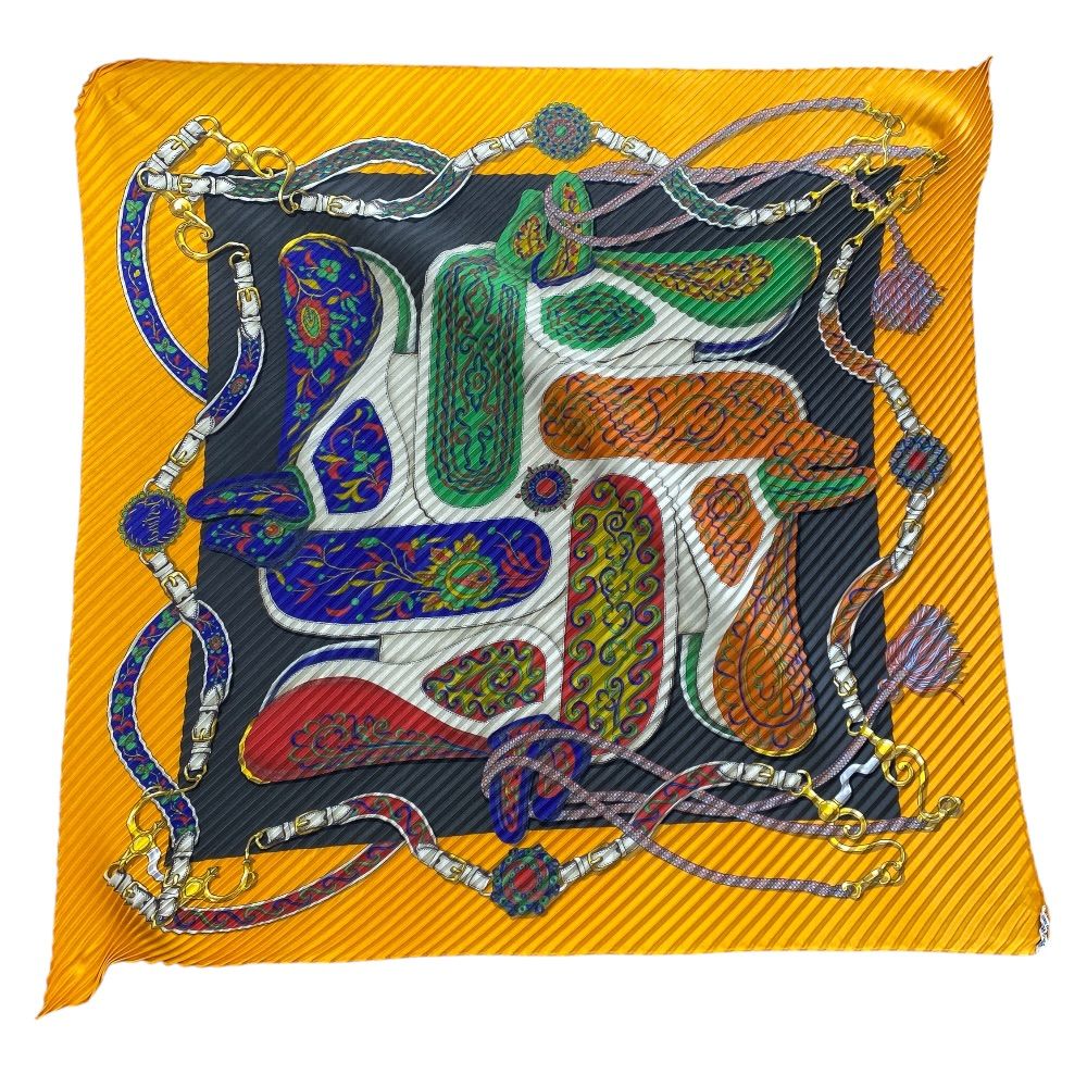 Hermes Festival Pleats Carre Scarf All Over Pattern Silk Yellow Multicolor — view 6