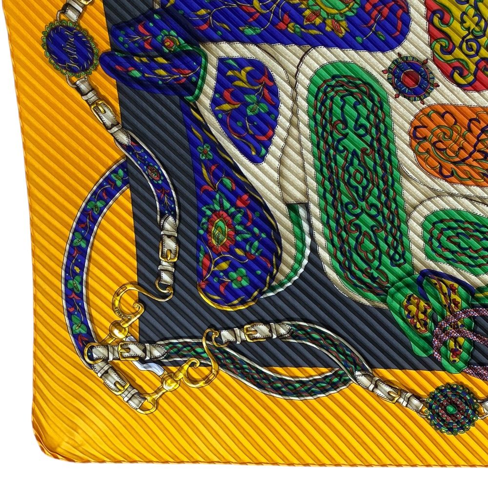 Hermes Festival Pleats Carre Scarf All Over Pattern Silk Yellow Multicolor — view 2