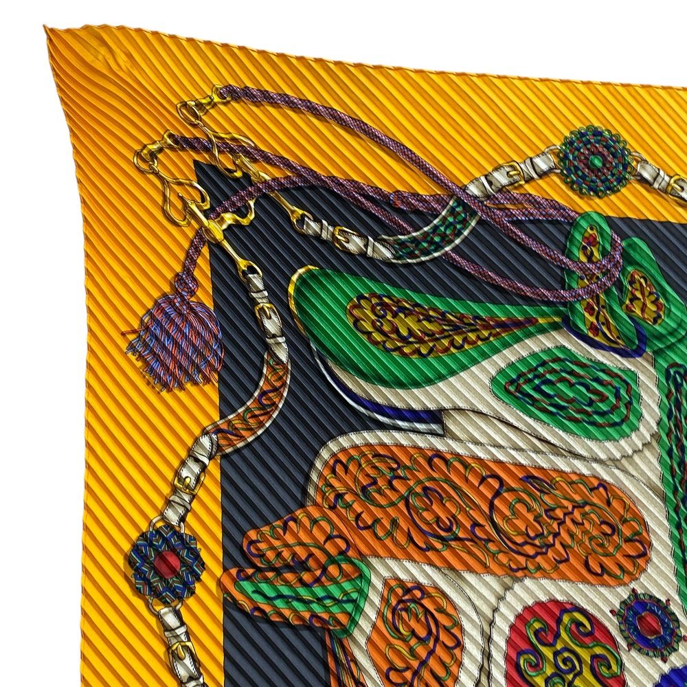Hermes Festival Pleats Carre Scarf All Over Pattern Silk Yellow Multicolor — view 4