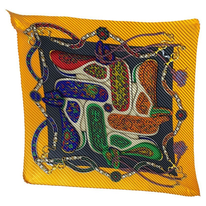 Hermes Festival Pleats Carre Scarf All Over Pattern Silk Yellow Multicolor