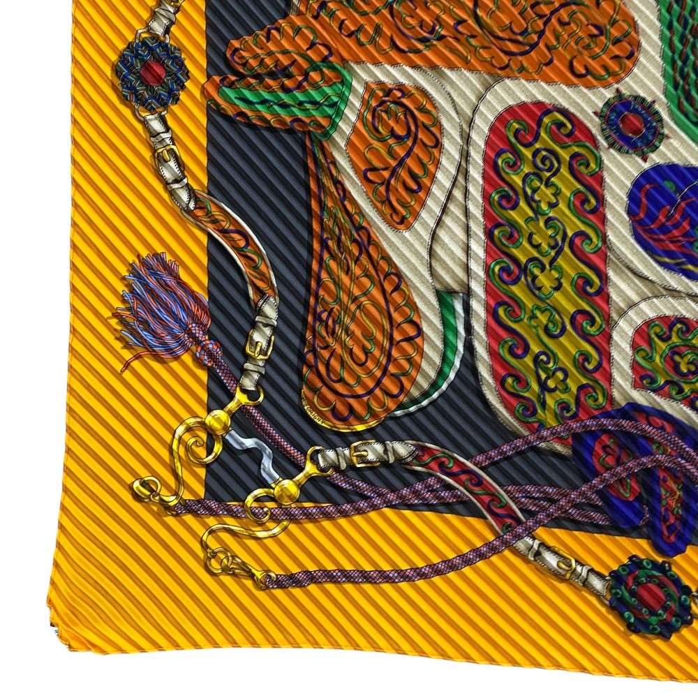 Hermes Festival Pleats Carre Scarf All Over Pattern Silk Yellow Multicolor — view 5