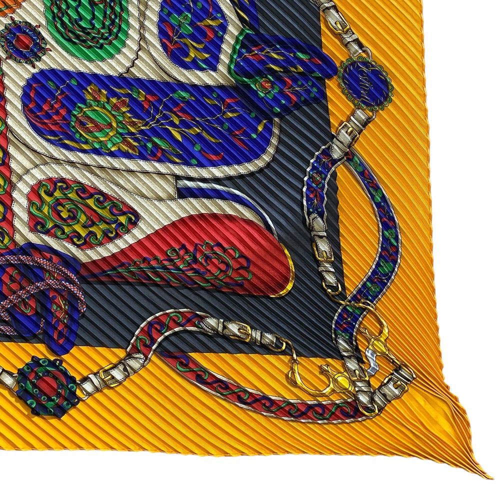 Hermes Festival Pleats Carre Scarf All Over Pattern Silk Yellow Multicolor — view 3