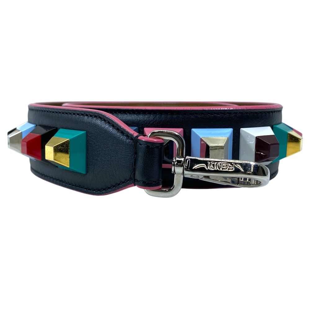 Fendi Strap You Shoulder Studs Leather Black Multicolor Everyday