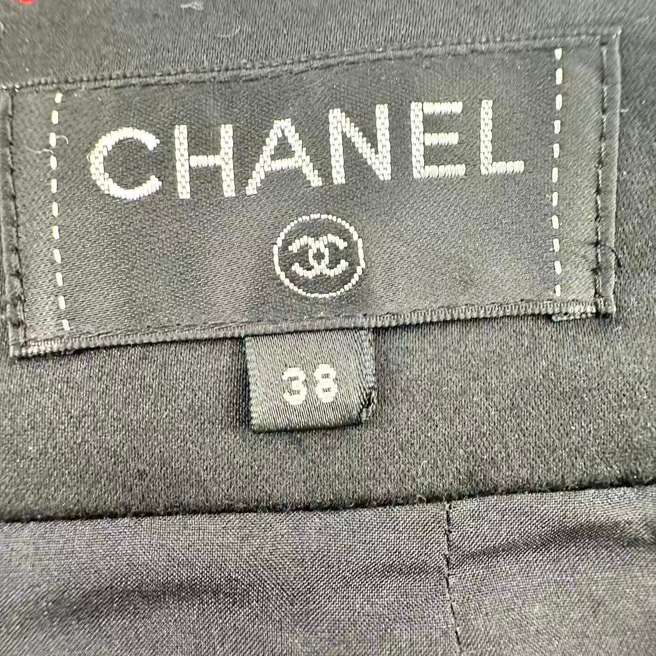 Chanel Knit Long Skirt Plaid Pattern Black Red 38 — view 4
